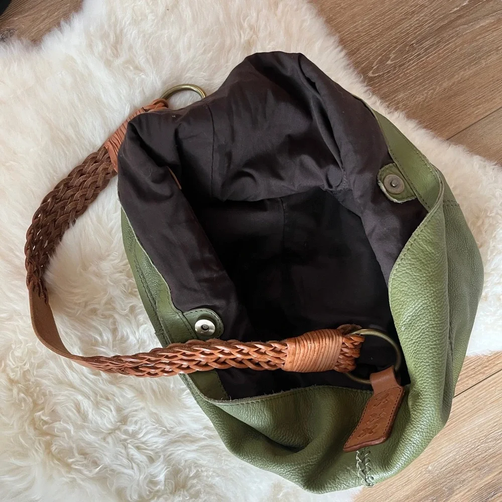 Lucky Brand Leather Shoulder Bag Large Olive Green